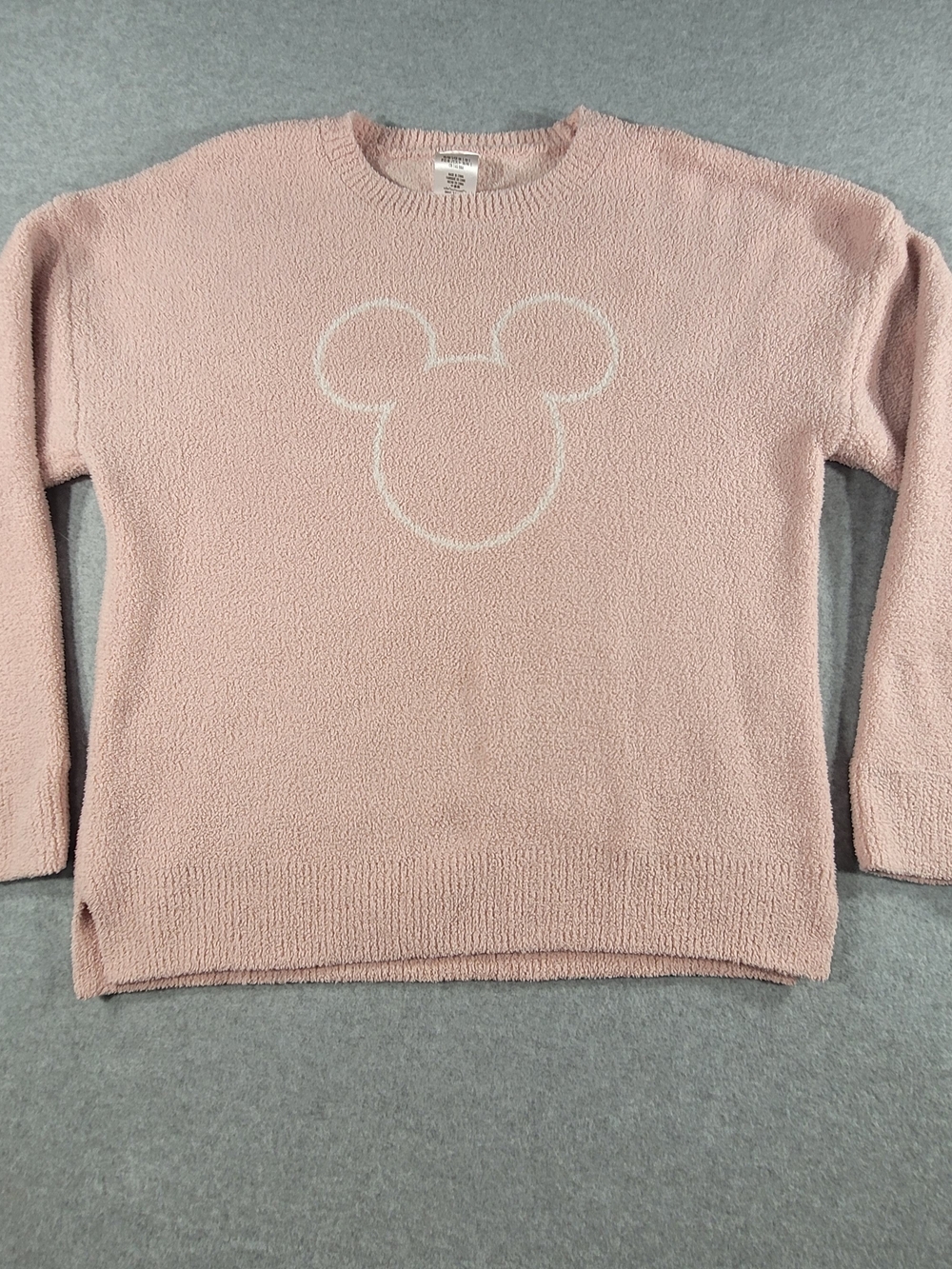 Disney Pink Fuzzy Crewneck Sweater with Subtle Mickey Outline